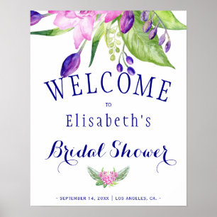 Navy pink summer floral bridal shower welcome sign