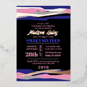 Navy Pink Sweet Sixteen 16 Invitation Rose Gold