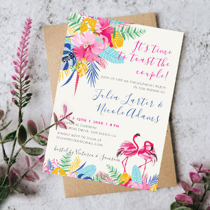 Navy Pink Tropical Wild Forest Engagement Party Invitation