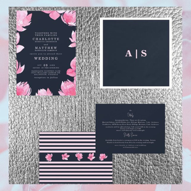 Navy & Pink Wedding Detail  Invitation (Creator Uploaded)
