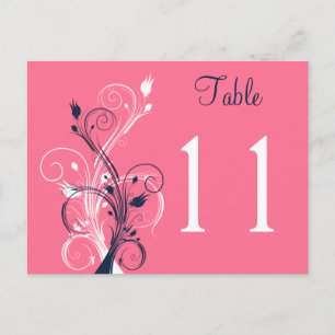 Navy Pink White Floral Table Number Postcard