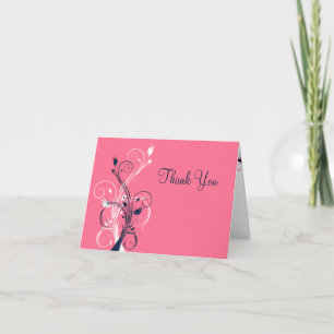 Navy, Pink, White Floral Thank You Card