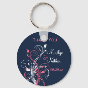 Navy Pink White Floral Wedding Favour Key Chain