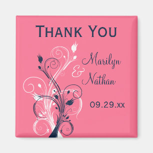 Navy Pink White Floral Wedding Favour Magnet
