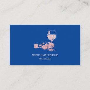 Navy Pink Wine Bartender Sommelier Business Card