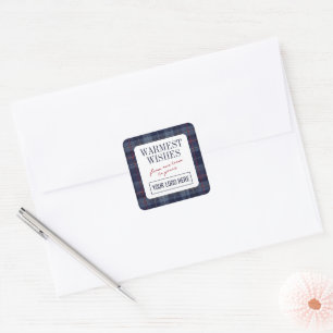 Navy Plaid Corporate Holiday Square Sticker