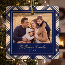 Navy Plaid Merry Christmas Family Photo