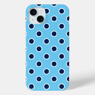 Navy Polka Dots on Bright Blue iPhone 15 Mini Case