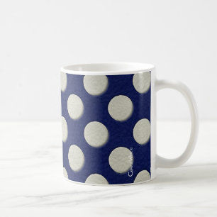 Navy Polka Dots on white Leather print Coffee Mug