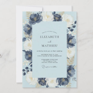 Navy Powder Peony Wedding Invitation