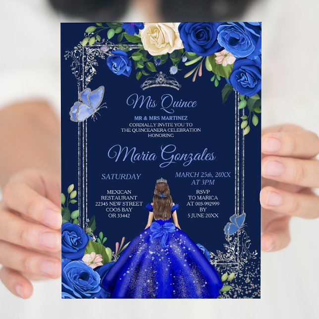 Navy Princess Dresses Mis Quince 16th Birthday Invitation (Creator Uploaded)