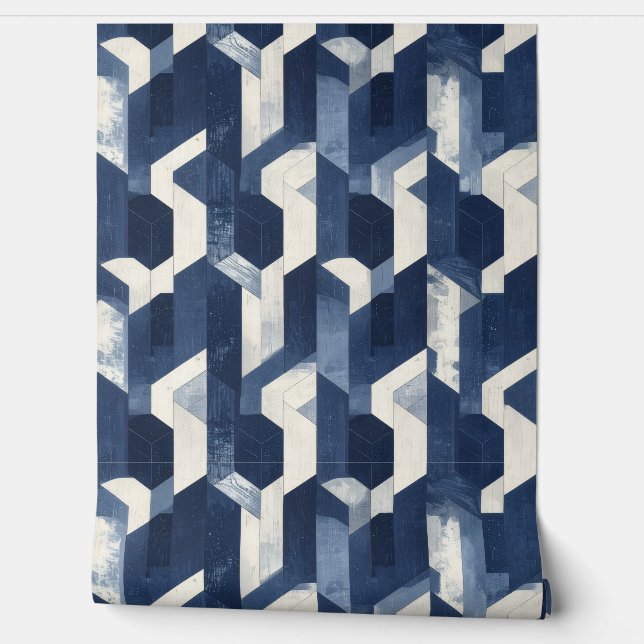 Navy Prism Retreat Geometric Wallpaper  (Unrolling)