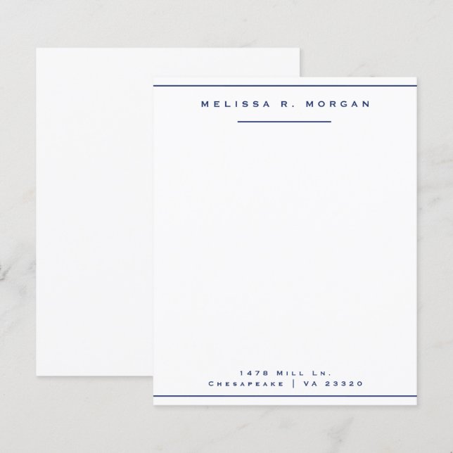 Navy  Professional Name Address Stationery Paper (Front/Back)