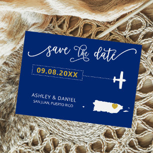 Navy Puerto Rico Wedding Save the Date Map Postcard