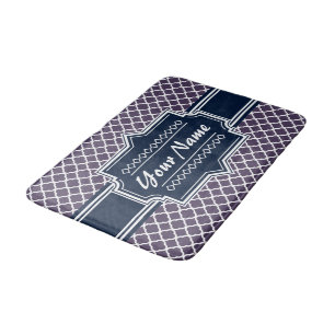 Navy, Purple Magenta Quatrefoil Personalised Bath Mat