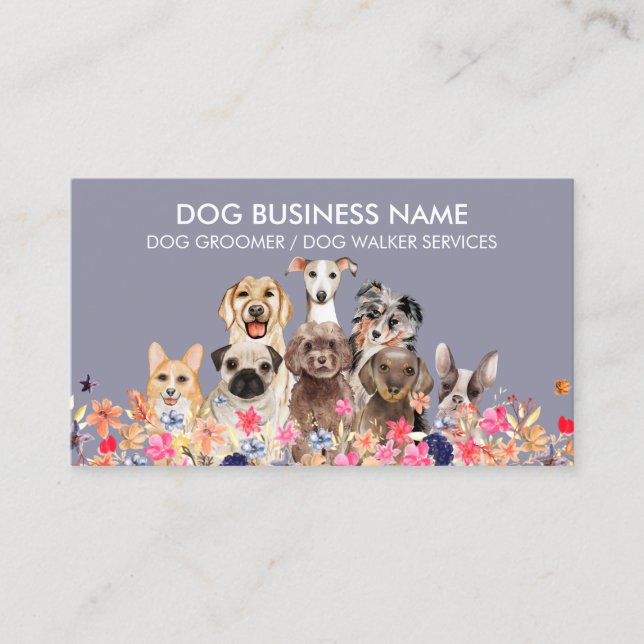 Navy Purple Pet Sitter Walker dog petcare Business Card (Front)