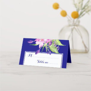 Navy purple plum floral wedding table place card