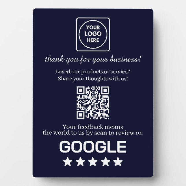 Navy QR Code | Google Business Review Display Plaque (Front)