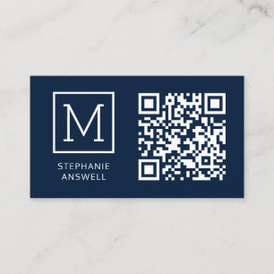 Navy QR Code Minimal Logo Professional Business Card