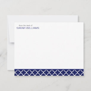 Navy Quatrefoil Flat Thank You Notes Invitation