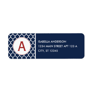 Navy Quatrefoil Monogram Return Address Label