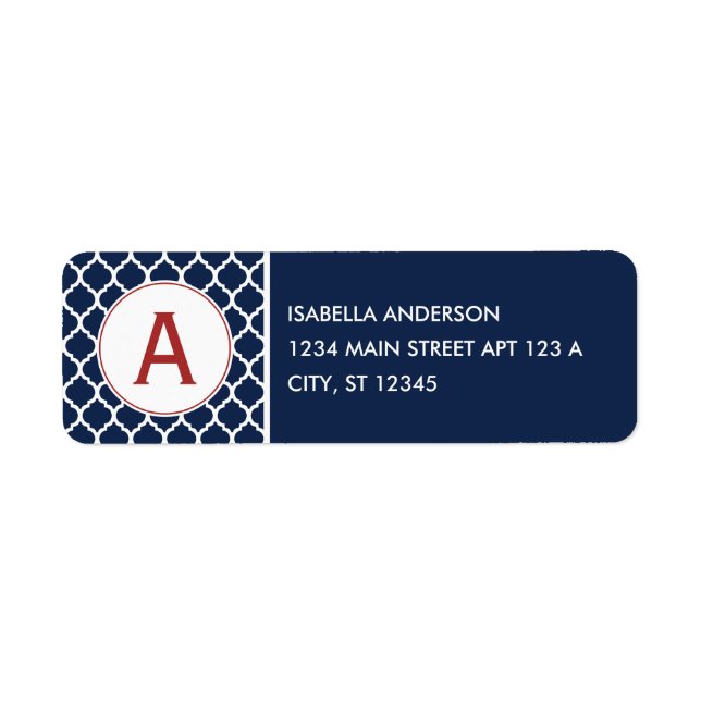 Navy Quatrefoil Monogram Return Address Label (Front)
