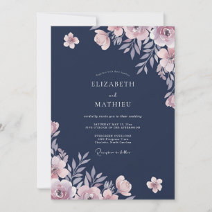 Navy Ranunculus Eucalyptus Wedding Invitation