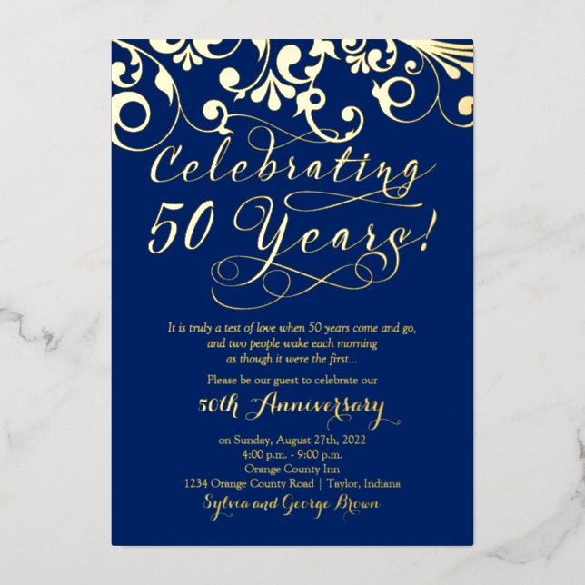 Navy Real Gold 50th Wedding Anniversary (Front)