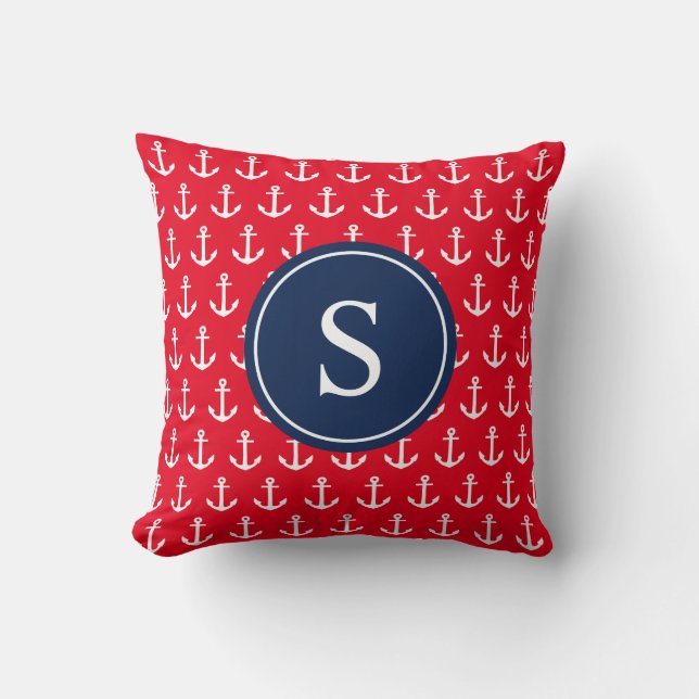 Navy & Red Anchors Away | Throw Pillow (Front)
