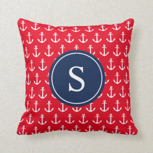 Navy & Red Anchors Away Throw Pillow