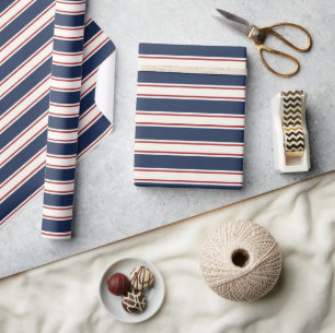 Navy, Red and Cream Nautical Stripe Wrapping Paper