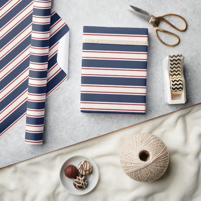 Navy, Red and Cream Nautical Stripe Wrapping Paper (Crafts)