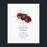 Navy, Red and Gold Floral Wedding Invitation Flyer<br><div class="desc">Crimson red and navy blue watercolor floral wedding invitation with faux foil gold foliage and vintage velvet damask reverse. Ideal for any given theme or garden wedding. Envelopes are not included. For thicker invitations with envelopes included and matching products on the same theme please see the collection below.</div>