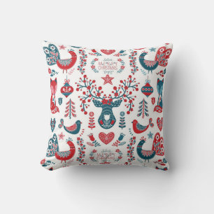 Navy & Red Christmas Scandinavian Folk Art Design Cushion