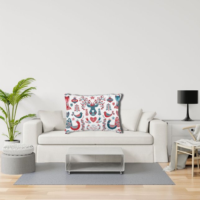 Navy Red Christmas Scandinavian Folk Art Design Decorative Cushion (Creator Uploaded)