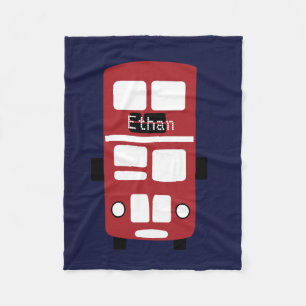 Navy & Red double decker bus custom fleece blanket