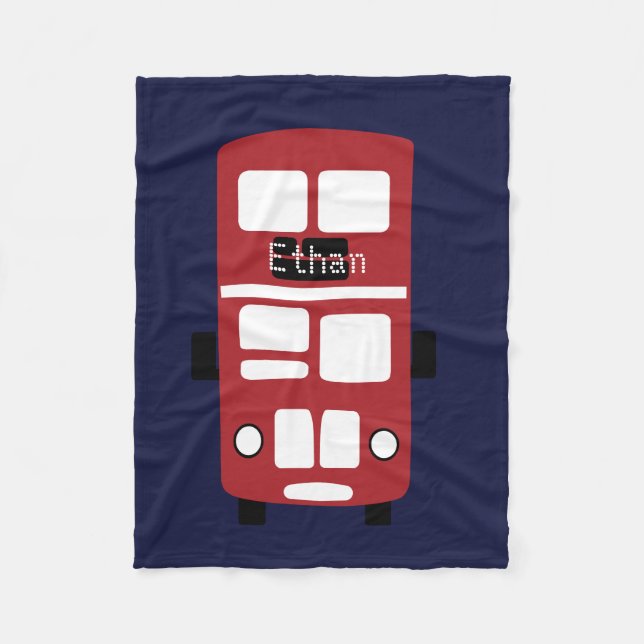 Navy & Red double decker bus custom fleece blanket (Front)