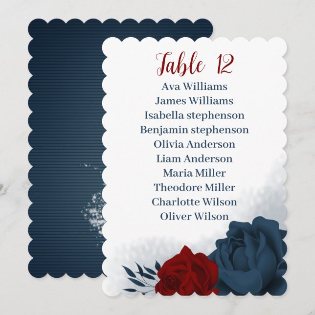 navy & red flowers seating chart table number (Front/Back)