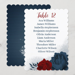 navy & red flowers seating chart table number