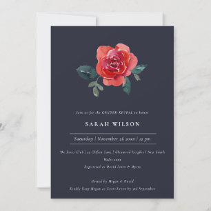NAVY RED GREEN ROSE FLORAL GENDER REVEAL INVITE