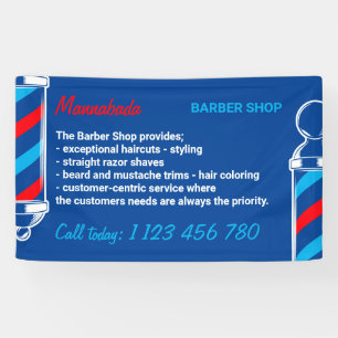 Navy Red Line Pole Supply Service Barber Shop Banner