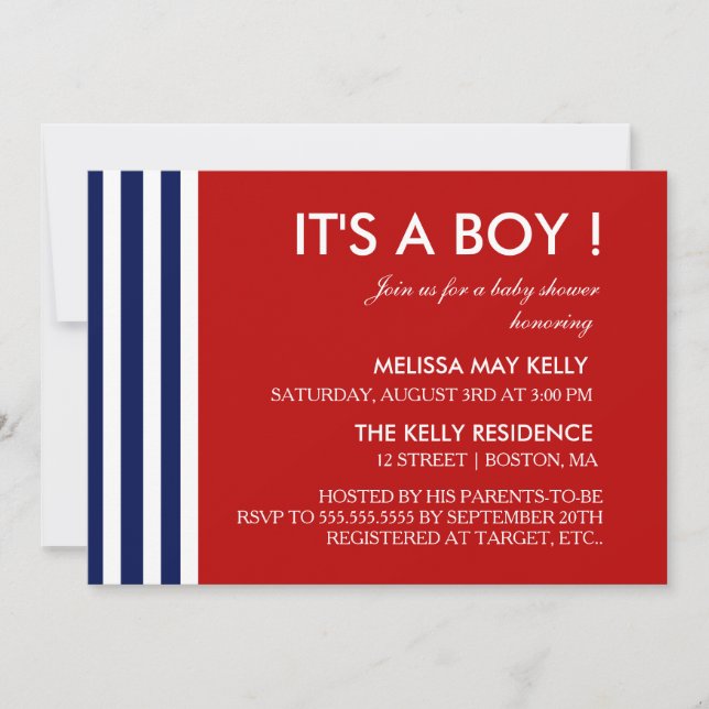 Navy & Red Nautical Baby Shower Invitation (Front)