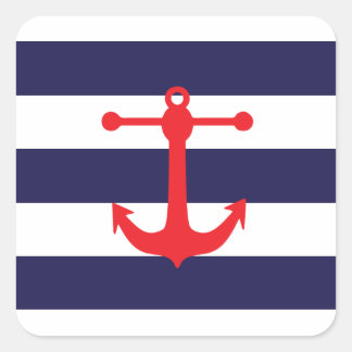 Navy & Red Nautical Pattern Square Sticker
