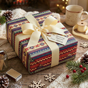 Navy Red Nordic Ugly Christmas Sweater Gift Wrap