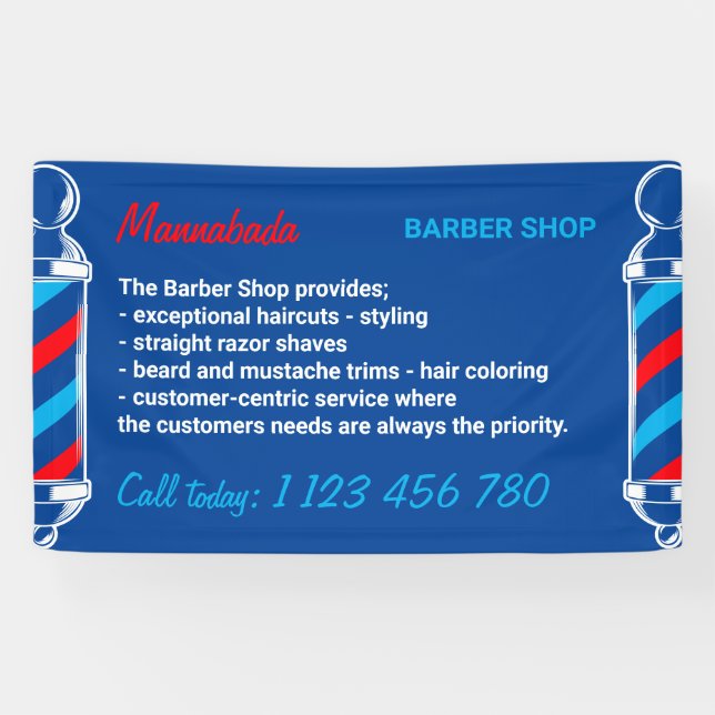 Navy Red Pole Supply Service Barber Shop Banner (Horizontal)
