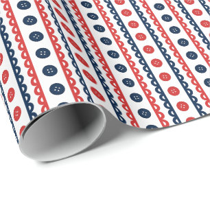 Navy & Red Preppy Striped Craft & Sewing Room Wrapping Paper