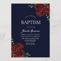 Navy & Red Rose Baptism Boy or Girl Invite
