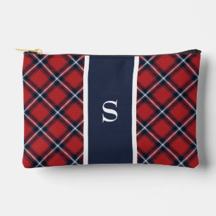 Navy Red Tartan Plaid Monogram Accessory Pouch