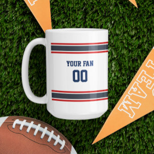 Navy, Red & White Football Jersey Personalised Coffee Mug