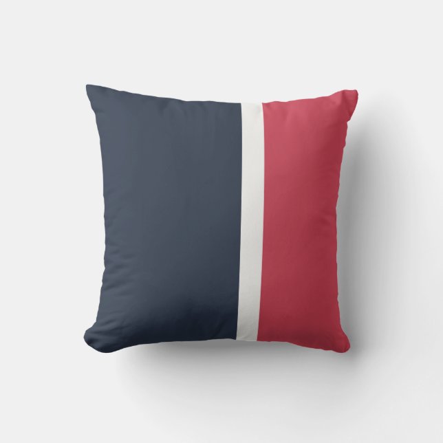 Navy Red & White Modern Striped Outdoor Pillow (Front)